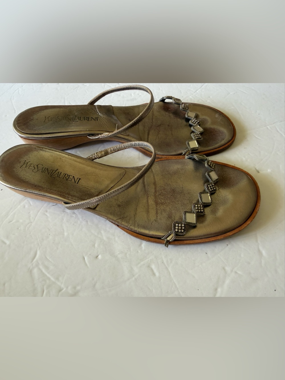 Authentic Vintage YSL Yves Saint Laurent Women’s Embellished Shoes Sandals 7.5